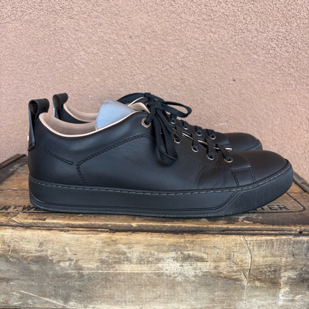 Lanvin Black Leather Reflective Tongue Sneaker